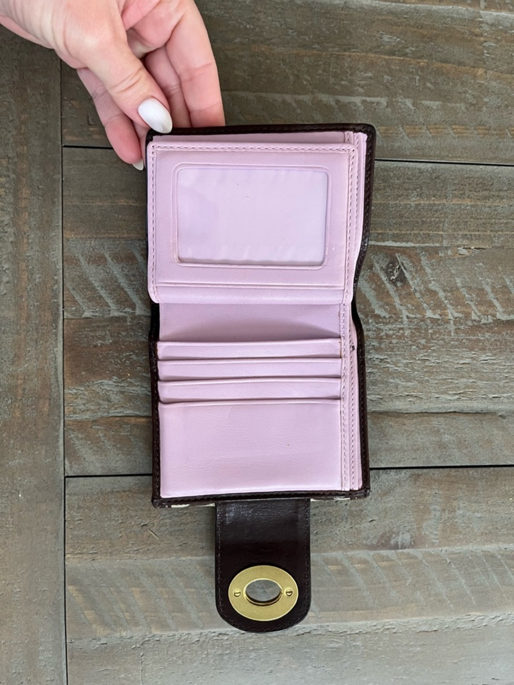 Coach Brown/Tan Signature Turnlock Bifold Wallet - Picture 3 of 9